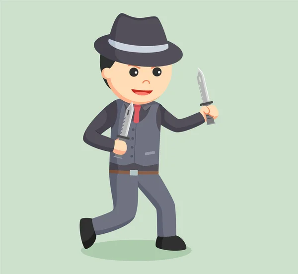 Mafia sosteniendo doble cuchillo — Vector de stock