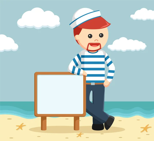 Sailor standing beside sign — Stock Vector