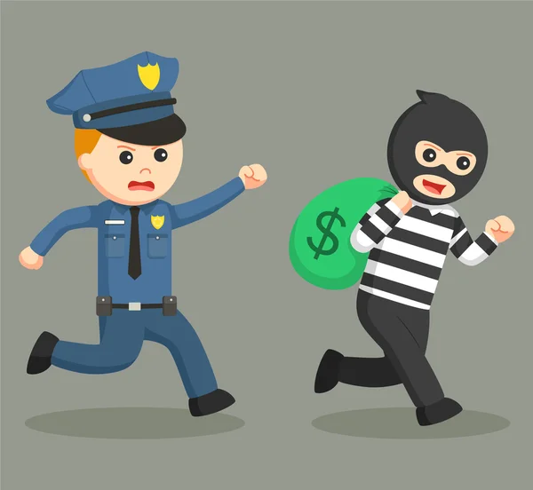 Police office pursuit bank thief — Stock Vector