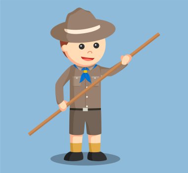 Çocuk scount holding sopa