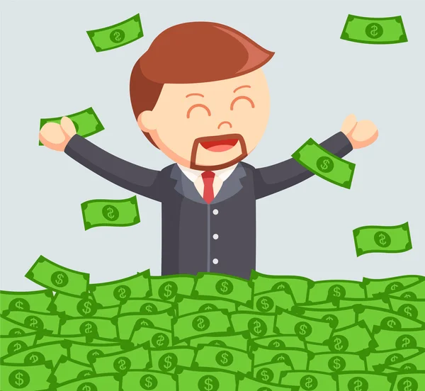 Vieil homme d'affaires bain joyeux dans l'argent — Image vectorielle