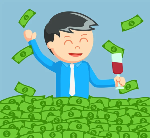 Jeune homme d'affaires bain joyeux dans l'argent — Image vectorielle