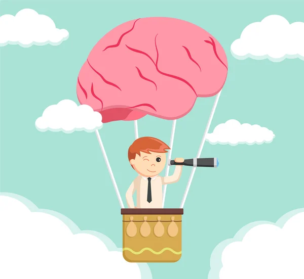 Businessman man searching from brain air balloon — Stock Vector