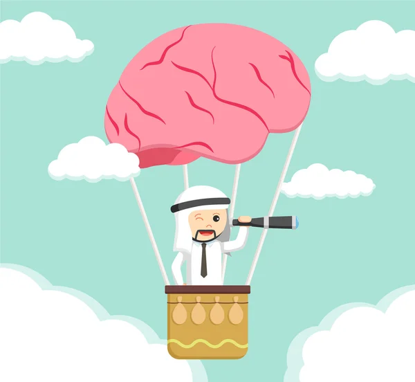 Arabian man searching from brain air balloon — Stock Vector