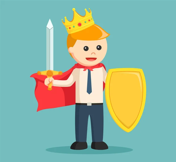 Βασιλιάς επιχειρηματίας κρατήστε σπαθί και ασπίδα — Διανυσματικό Αρχείο