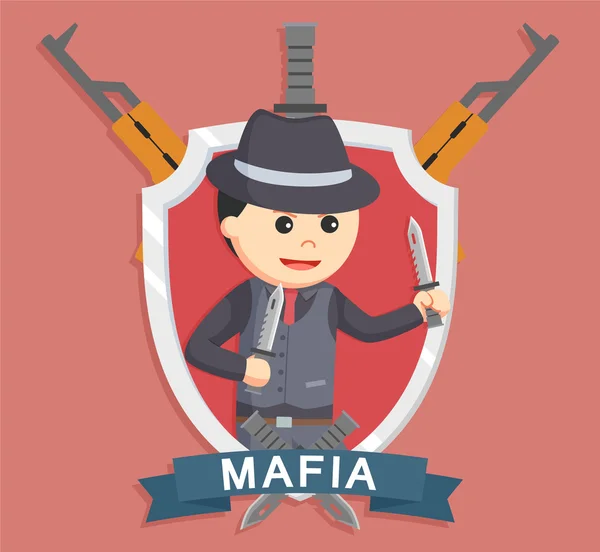 Mafia holding knife in emblem — Stock Vector