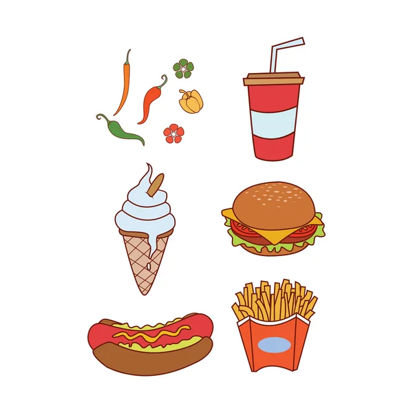 Conjunto de doodle fast food — Vetor de Stock