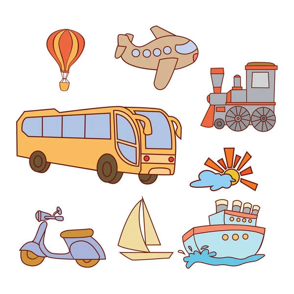 Doodle Transportation Set — Stock Vector