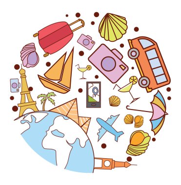 Doodle daire afiş seyahat