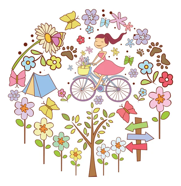 Banner de círculo de Doodle de primavera — Vector de stock