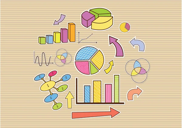 Doodle hand getrokken zakelijke financiën statistieken infographics achtergrondelementen. — Stockvector