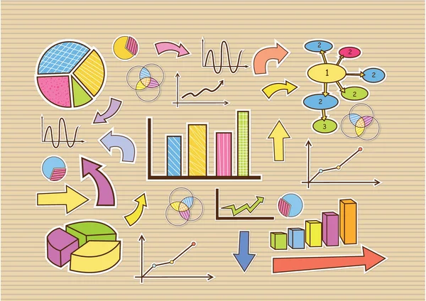 Antecedentes doodle dibujado a mano las estadísticas de finanzas empresariales elementos de infografía . — Archivo Imágenes Vectoriales