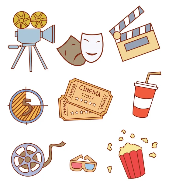 Colección de objetos de atributo de cine — Vector de stock