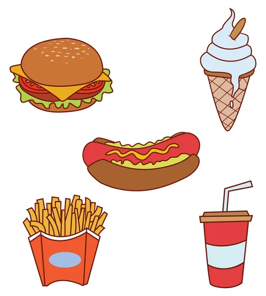 Fast Food nesne koleksiyonu — Stok Vektör