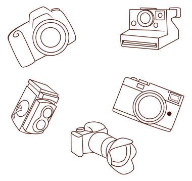 Camera nesnesinin toplama el çizilmiş Doodle kroki