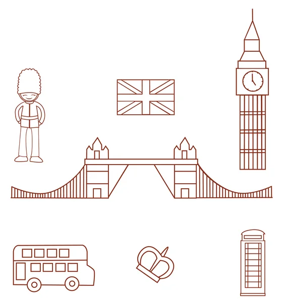 Inglaterra Coleção de objetos de turismo Desenho à mão Doodle — Vetor de Stock