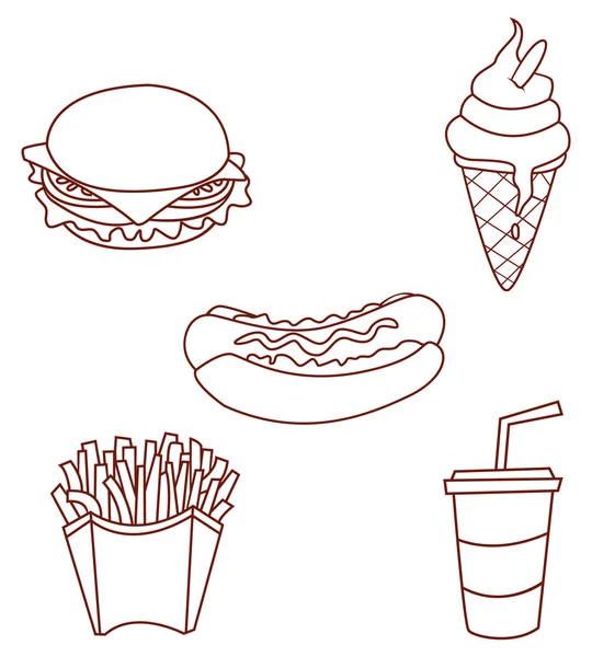 Fast Food Object Collection Hand Drawn Sketch Doodle — Stock Vector