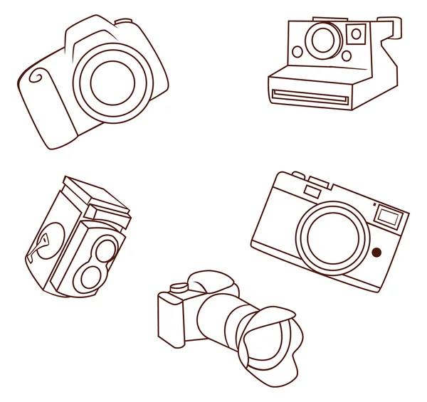 Kamera objektum gyűjtemény kézzel rajzolt vázlat Doodle — Stock Vector