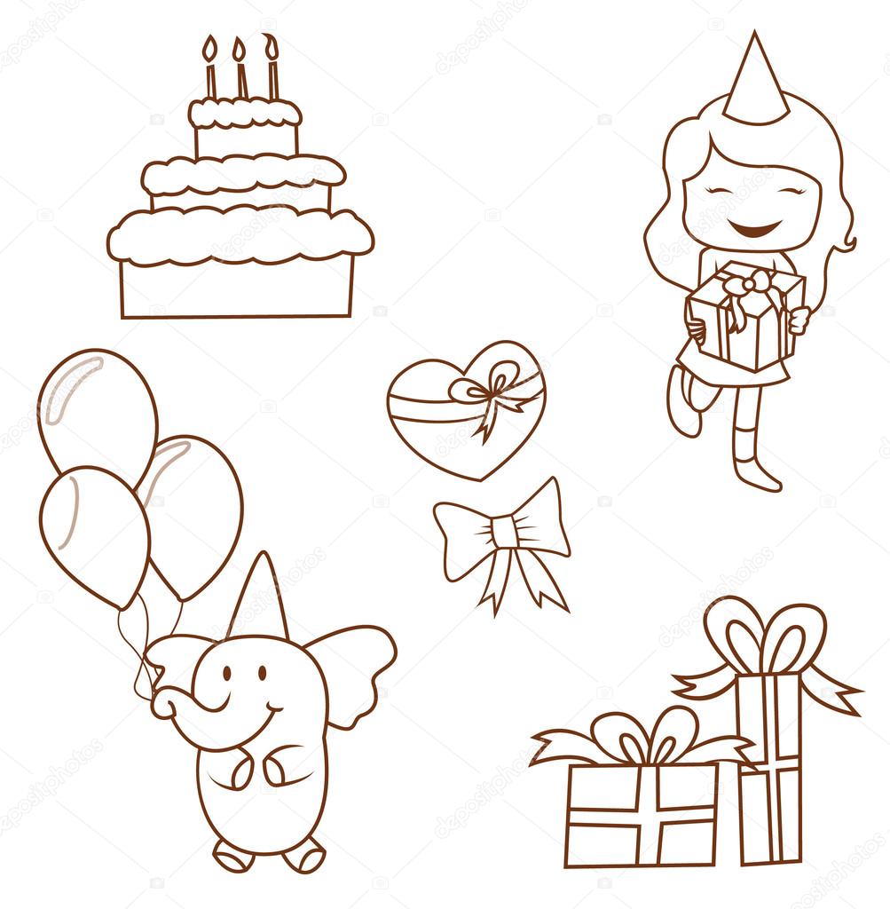 Birthday Party Doodle Object Collection Hand Drawn Sketch Doodle