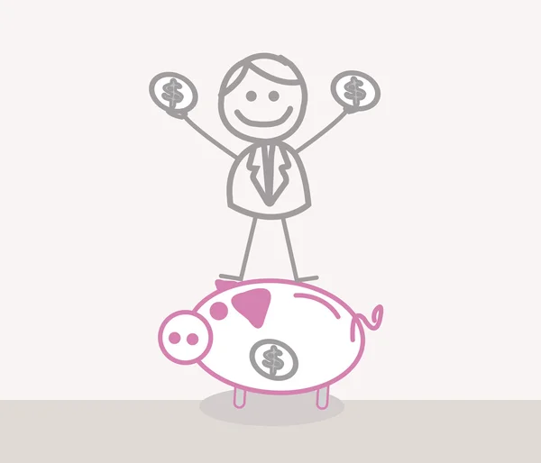 Divertido Doodle: Hombre de negocios ahorrar dinero — Vector de stock