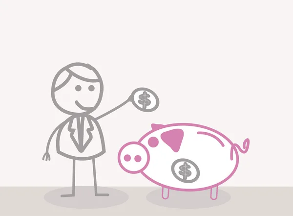 Divertente Doodle: Uomo d'affari Risparmia denaro — Vettoriale Stock