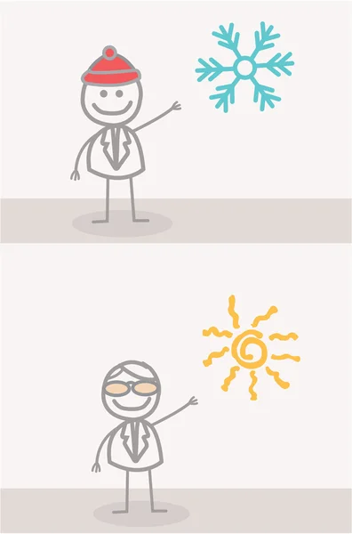 Funny Doodle : Man Winter and Summer Season — Stock Vector