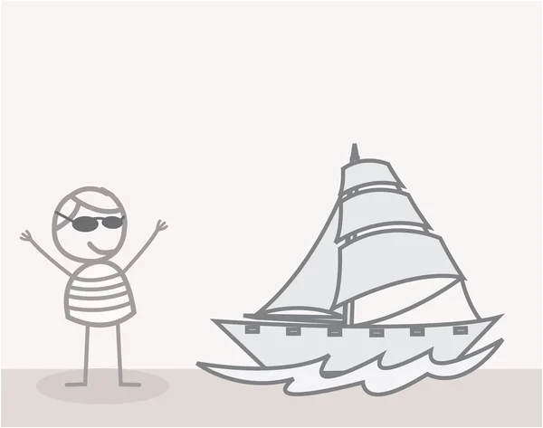 Doodle Holiday Man Sailing — Stock Vector