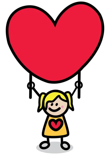 Happy lover girl with red heart cartoon illustration — Stock Vector