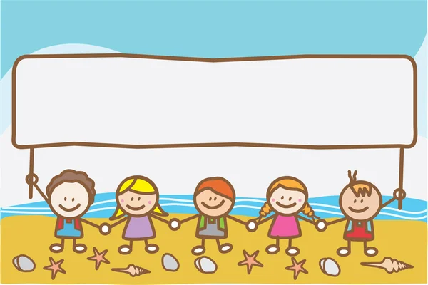 Děti drží nápis Beach — Stockový vektor