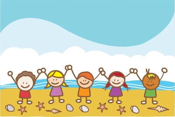 Счастливые дети на пляже — стоковый вектор