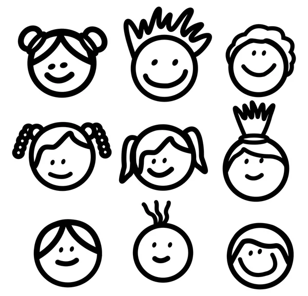 Funny Kids Head Line collection d'art — Image vectorielle