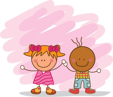 Mutlu çift çocuklar siyah ve beyaz