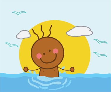 Plajda yüzmek çocuk