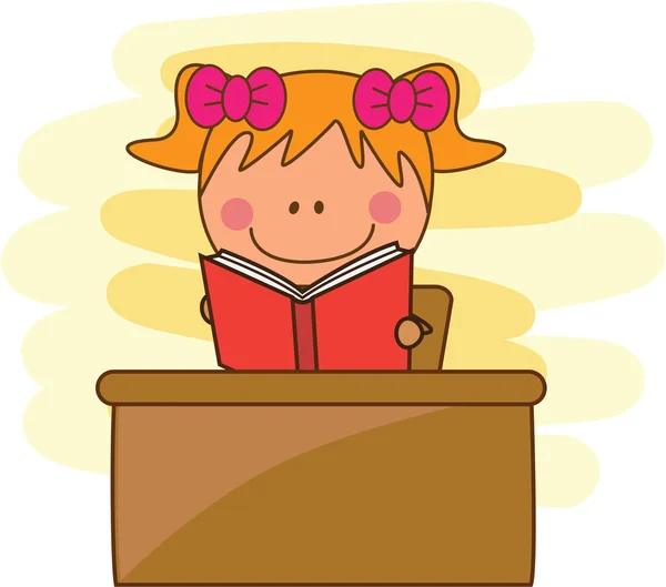 Girl reading a book at library — Stock Vector