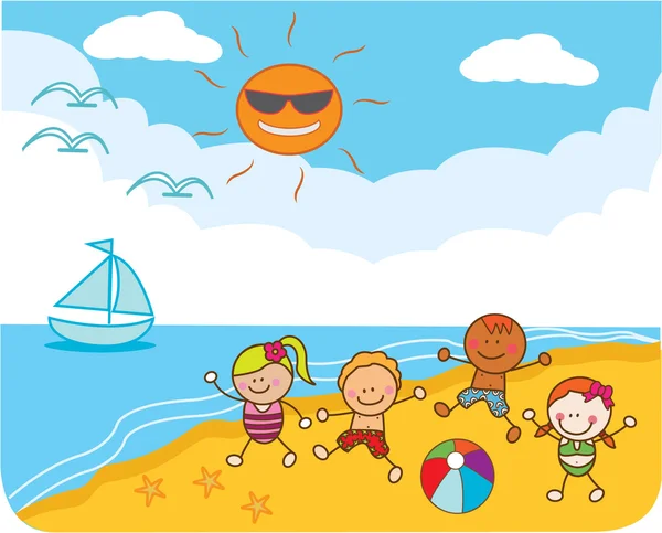 Children Playing at beach — Stock Vector