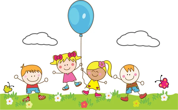 Happy kids playing balloon at park — Stock Vector