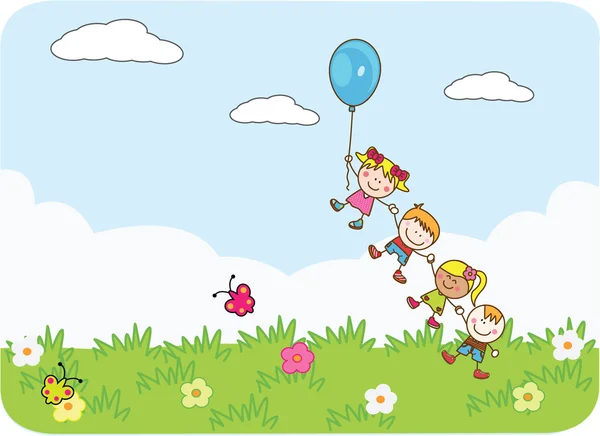 Happy kids playing balloon at park — Stock Vector