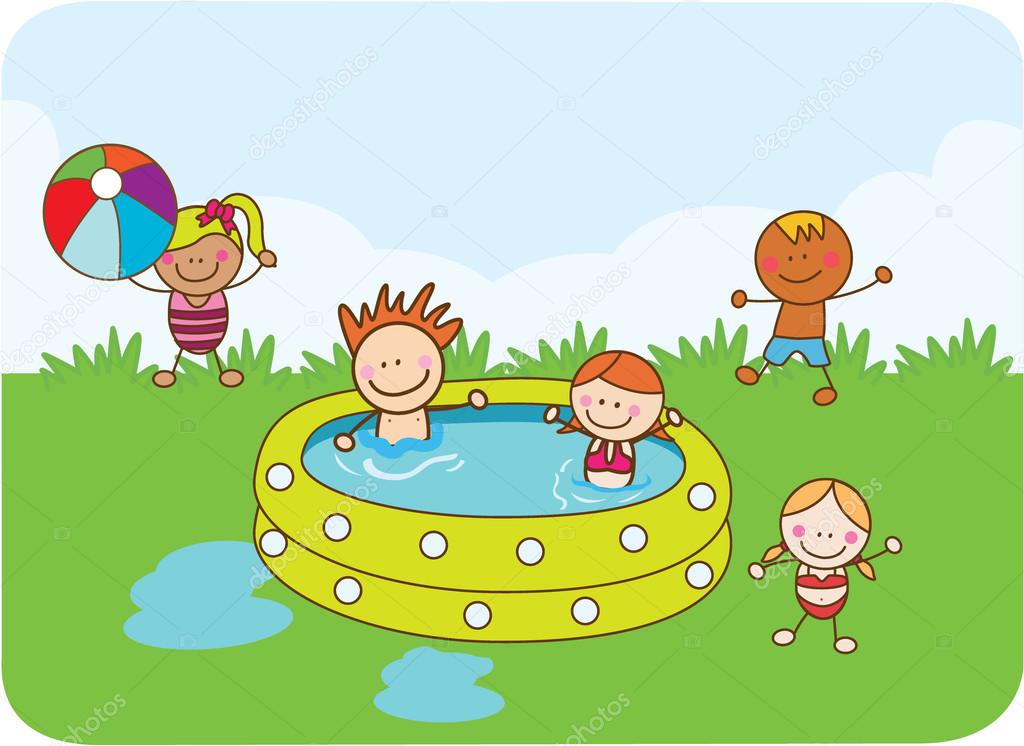 Children swimming with happy
