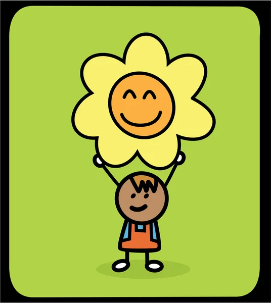 Jongen houden zon bloem — Stockvector