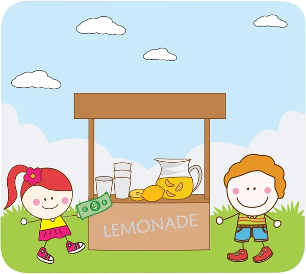 Kids selling juice — Stock Vector