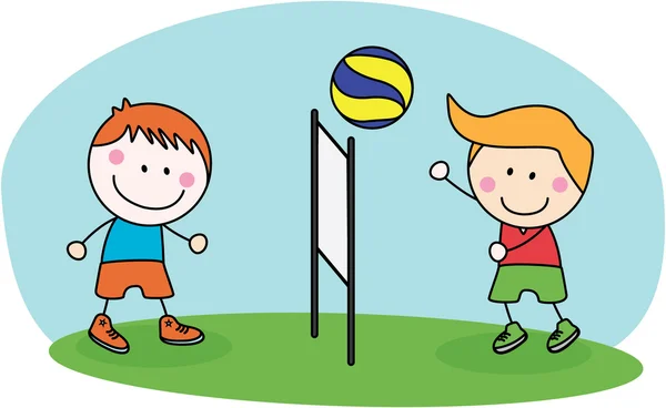 Niños jugando voleibol — Vector de stock