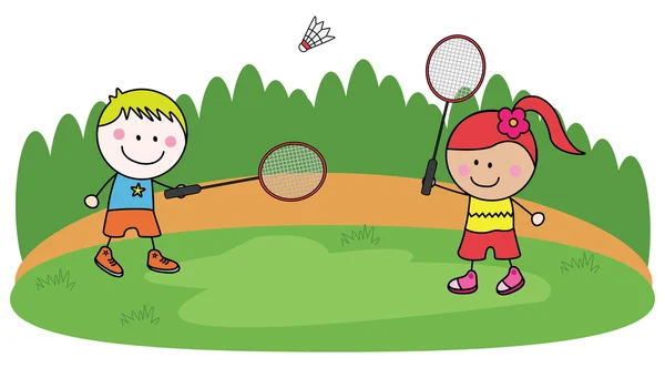 Jugando bádminton niños — Vector de stock