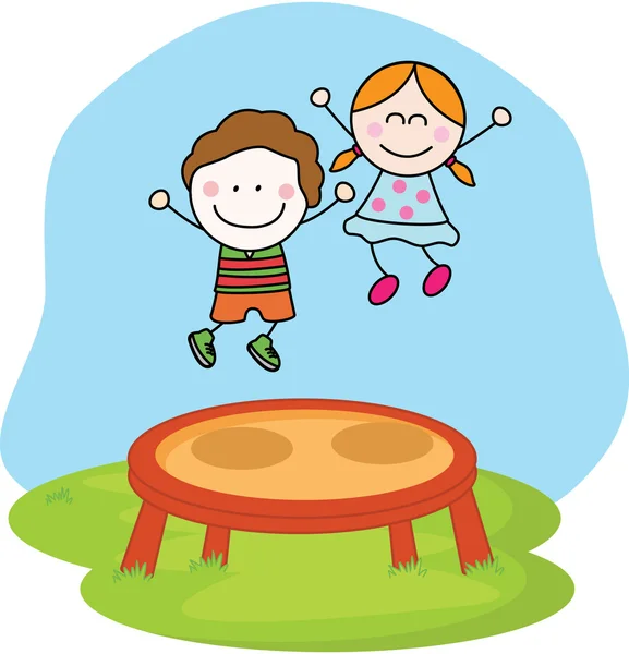Děti hrají trampolína — Stockový vektor