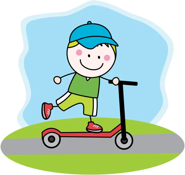 Boy playing scooter — Stock Vector