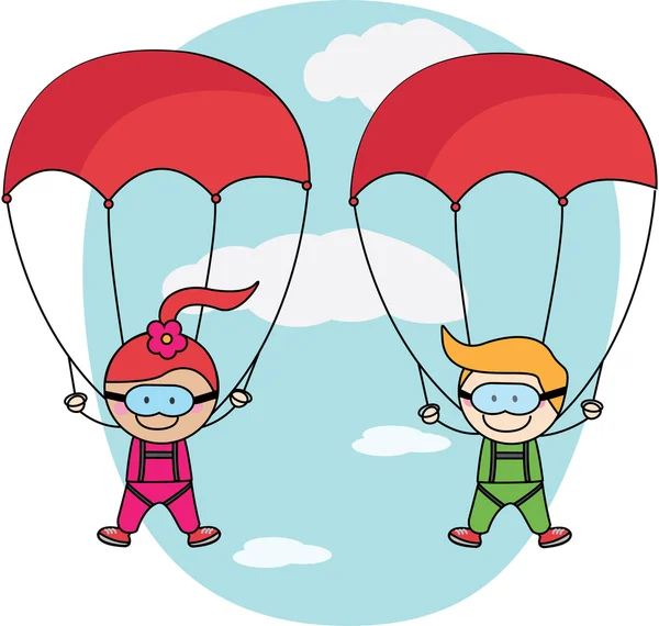 Kids parachute boy and girl — Stock Vector