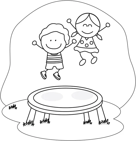 Kids playing trampoline — Stock Vector