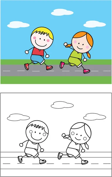 Boy and girl jogging — Stock Vector