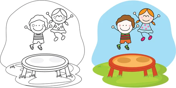 Kids playing trampoline — Stock Vector