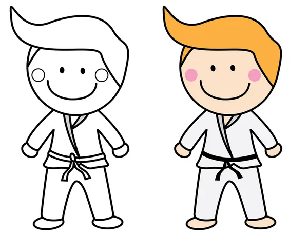 Karate niño para colorear página — Vector de stock