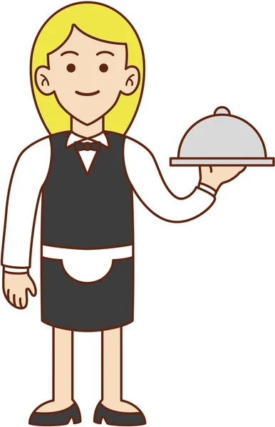 Waitress doodle cartoon illustration — Stock Vector